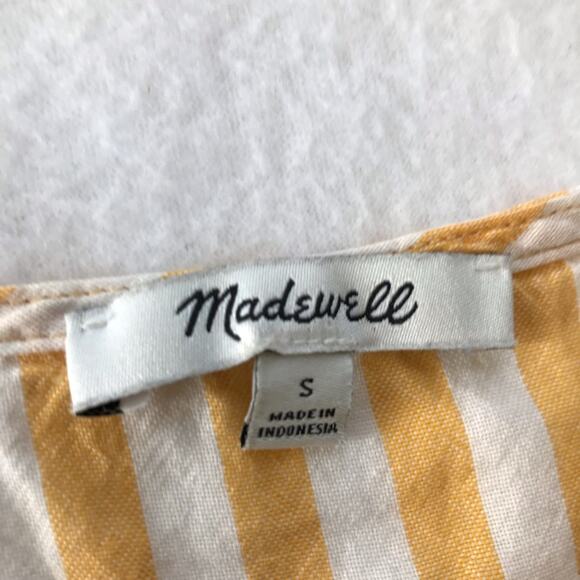Madewell sm yellow striped tie front v neck cotton short sleeve button front top - Picture 3 of 7
